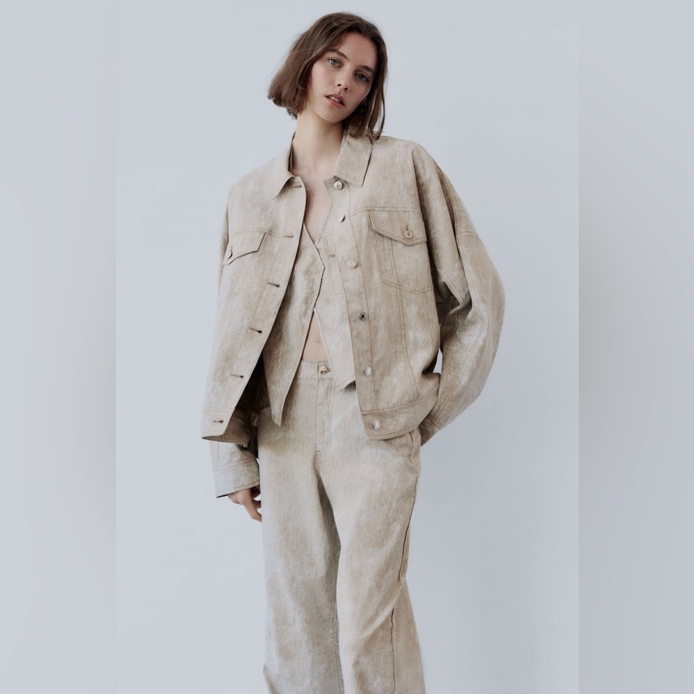 ZARA PRINTED OVERSIZED LINEN BLEND JACKET